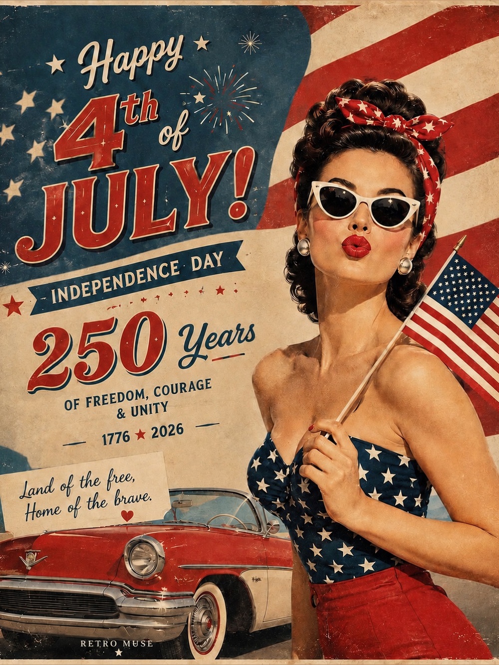 Vintage 4th of July Flyer in Navy, Cream, Red and Brown